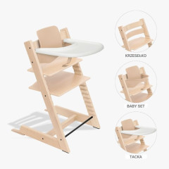 Stokke Tripp Trapp + zestaw Baby Set + tacka -Natural- rosnące krzesełko do karmienia z akcesoriami w mamaija komplet