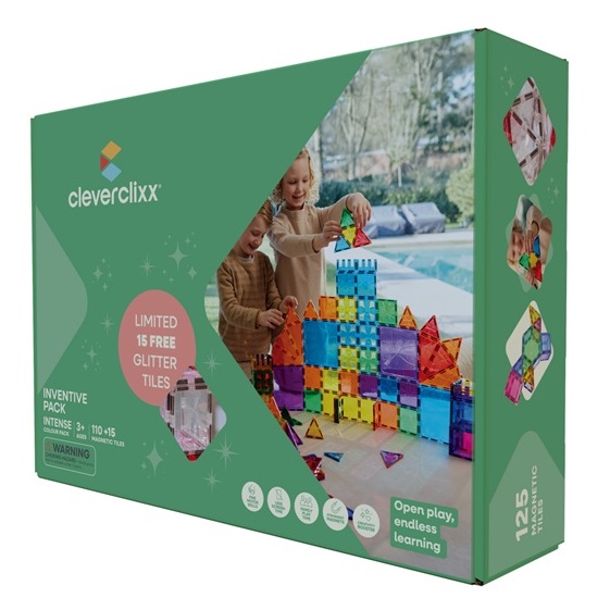 Zestaw klocków magnetycznych Cleverclixx Inventive Pack Intense 110 sztuk plus 15 sztuk gratis