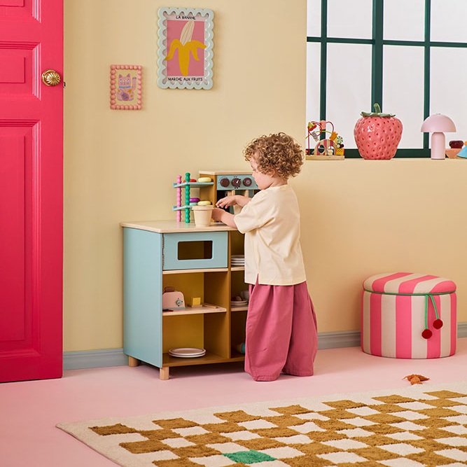 Kid's Concept drewniana kawiarnia dla dzieci z ekspresem do kawy i przesuwanym okienkiem