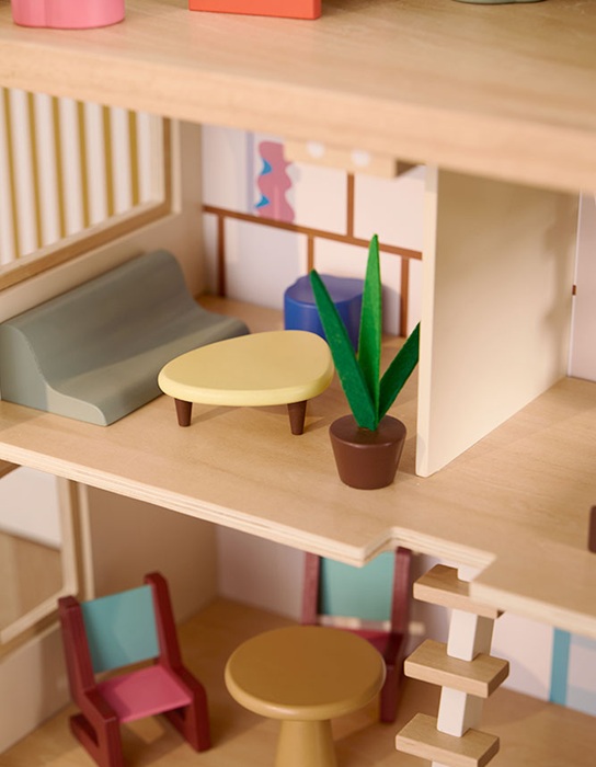 Wnętrze trzypoziomowego domku dla lalek Kid's Concept AIDEN z dwustronnymi ściankami