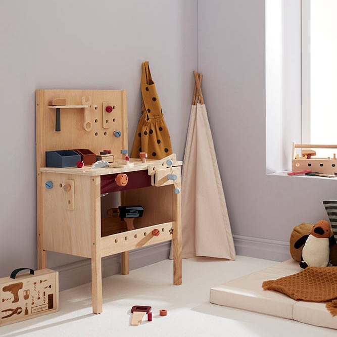Drewniane narzędzia Kid's Concept - śrubokręt, młotek, klucz i akcesoria z drewna FSC