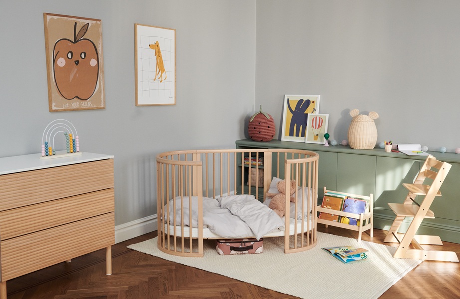 Łóżeczko dziecięce owalne Stokke Sleepi w kolorze Natural, w Pokoju