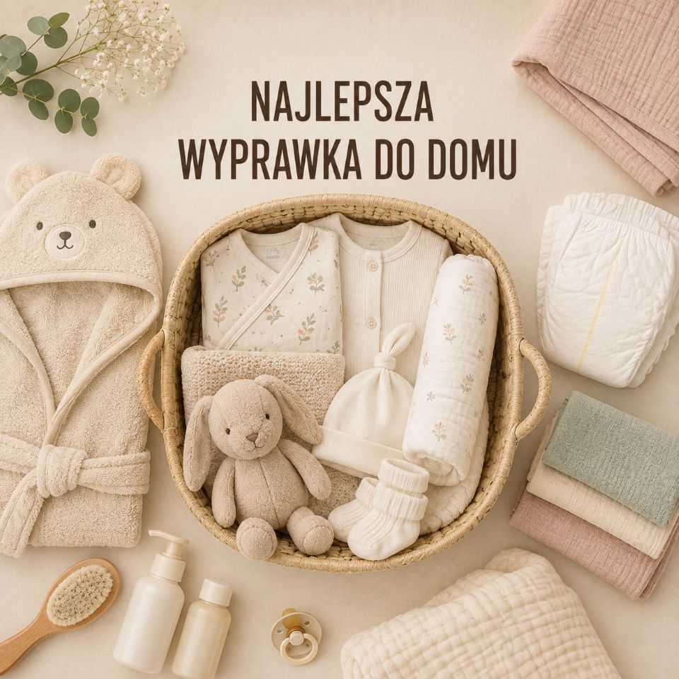 Najlepsza wyprawka dla niemowlaka do domu z ubrankami pieluszkami i akcesoriami