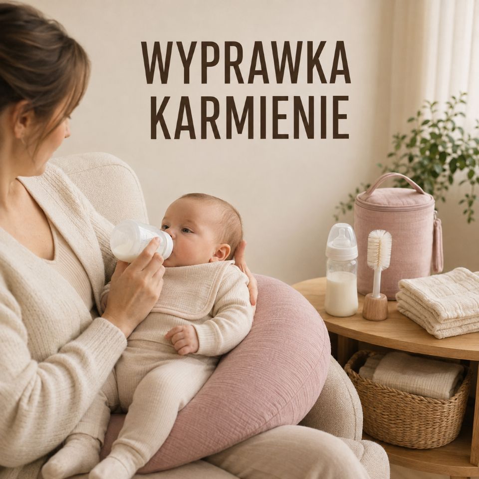 Wyprawka do karmienia niemowlaka z butelkami poduszką i akcesoriami